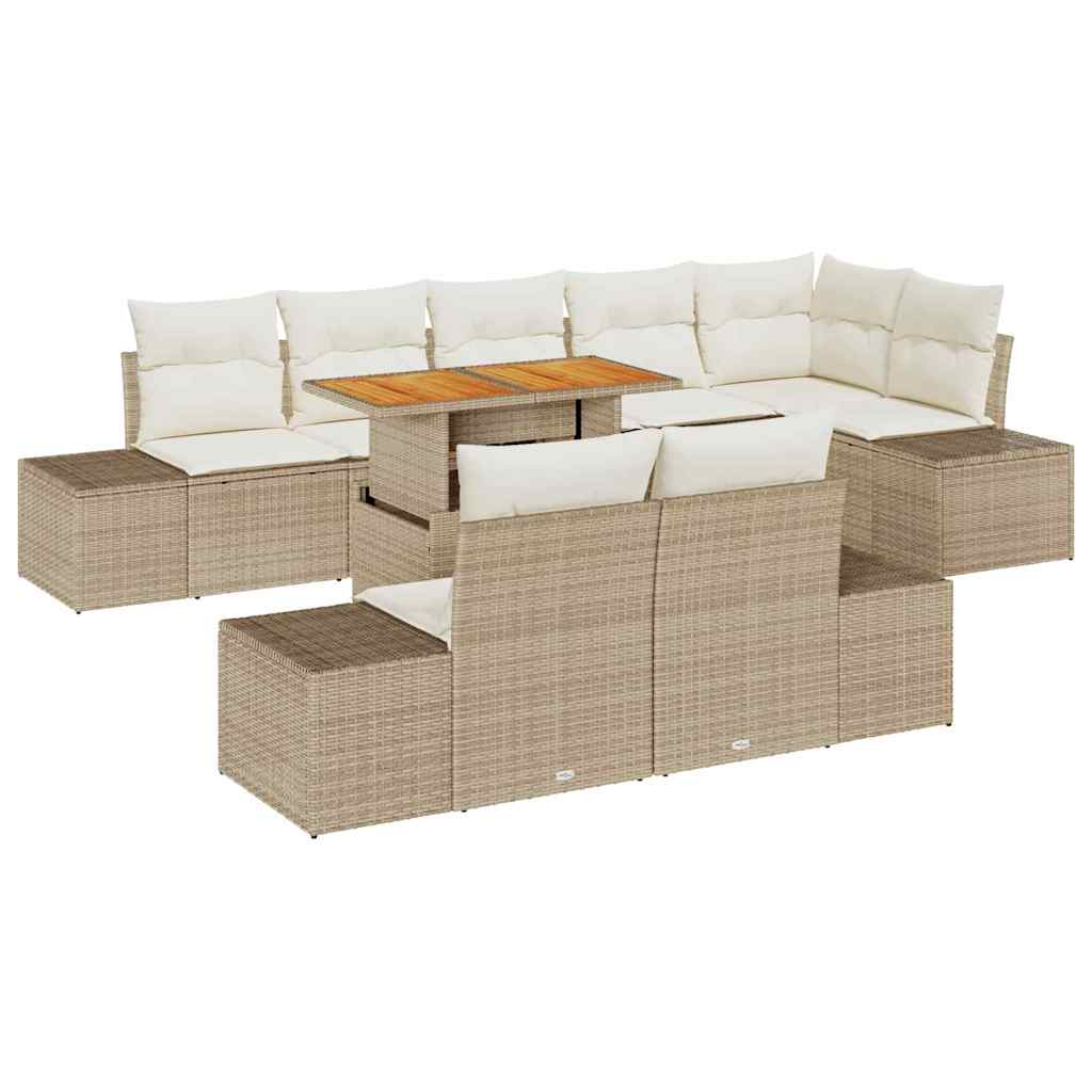 Garten-Sofa-Set mit Speicher 9 pcs Beige Poly Rattan